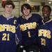 Casey Jerry, left, Corbin Renslow and Kyle Hargrave are the only three seniors on the Wildcat hockey team this season. In their first three games last week, Jerry had two goals and six assists, Renslow went 2-0 in goal and Hargrave scored a pair of goals 