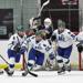 Carly Bullock celebrates her first of two goals against Breck in the Section 5A FinalThe Xcel 