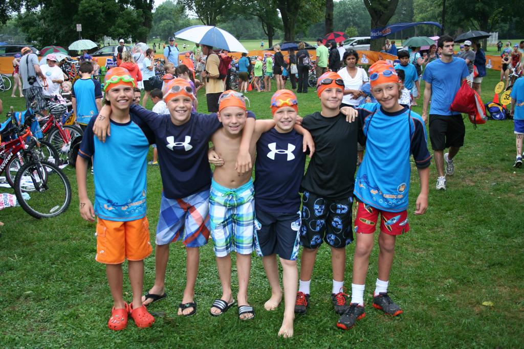 Racing for kids who can't.  These six 2002 MN Edge kids completed the Miracles of Mitch Triathlon at Lake Nokomis.