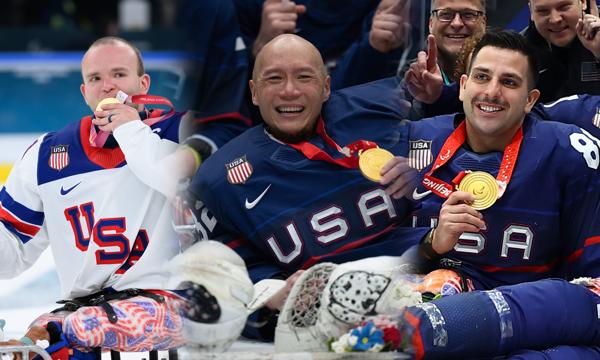 Paralympische Goldmedaillengewinner Jen Lee, Kevin McKee und Josh Pauls ...
