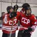 Chaminade Adam Trunko (L) celebrates scoring a goal on Friday January 19, 2018 at Affton Ine Arena in Arena, MO. Rick Ulreich special to STLhighschoolsports.com