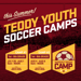 maroon image of a Minneapolis Roosevelt High School soccer net with graphic: Teddy Youth Soccer Camps this summer! Camps for players 7/29-8/1, 8/5-8/8 (kids entering 1st Grade thru 8th) or 8/2 (entering Pre-K & Kindergarten)