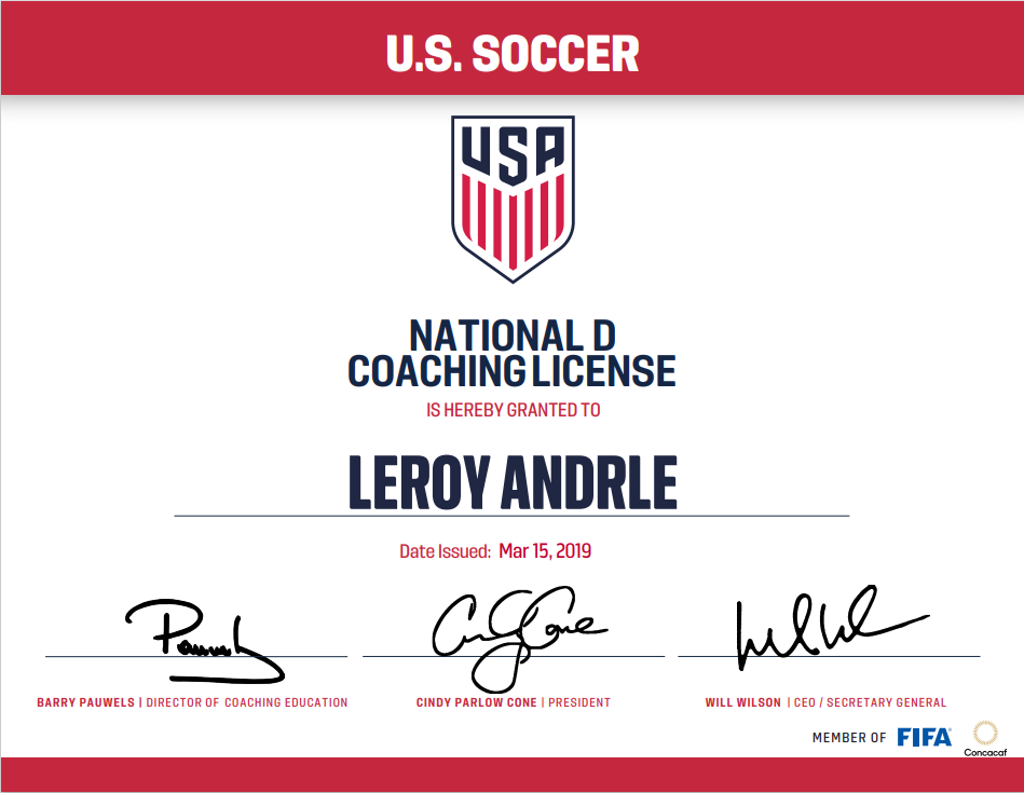 Licenses and Certificates Photos North East United Soccer Club