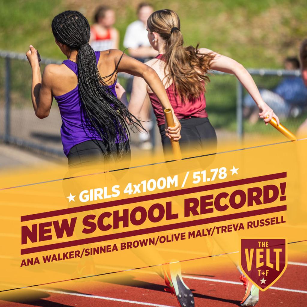 Image of Minneapolis Roosevelt sprinter Olive Maly as she runs the curve during the 4x100m relay