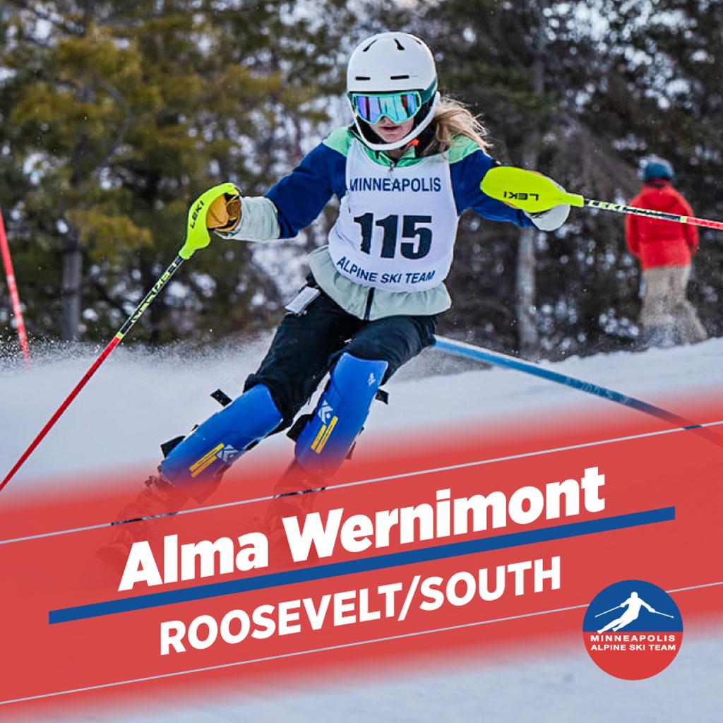 Image of Mpls Alpine SKi Team - Roosevelt/South member Alma Wernimont in action during a race