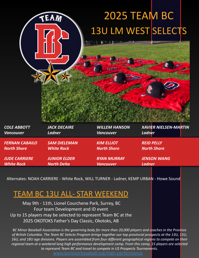 Team BC 13U 2025 Regional Announcements - LM West