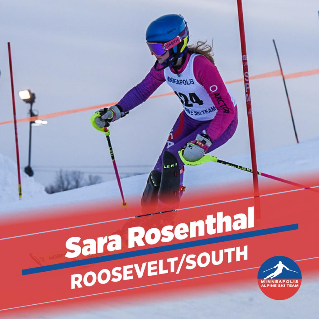 Image of Mpls Alpine SKi Team - Roosevelt/South member Sara Rosenthal in action during a race