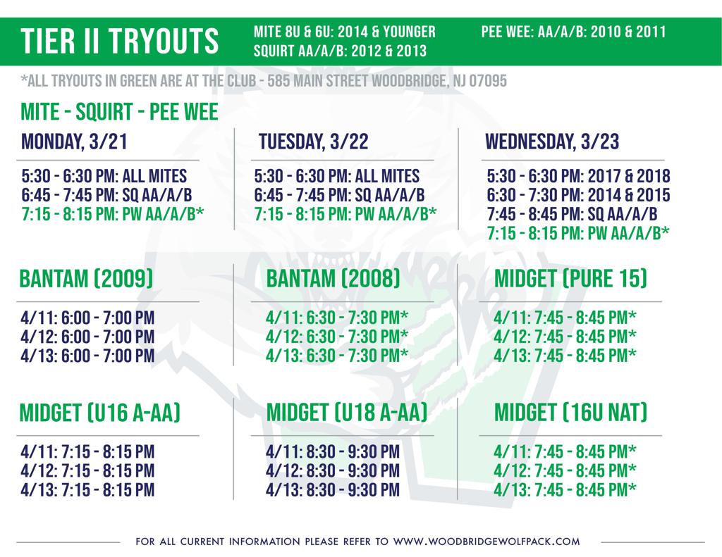 Wolfpack 22-23 Season TRYOUT Schedule Wolfpack 22-23 Season TRYOUT Schedule