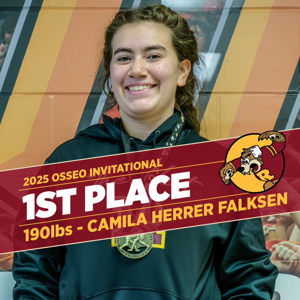 Teddy Varsity Wrestling Osseo Invitational Varsity Champion CAMILA HERRER FALKSEN with a 1st Place Medal