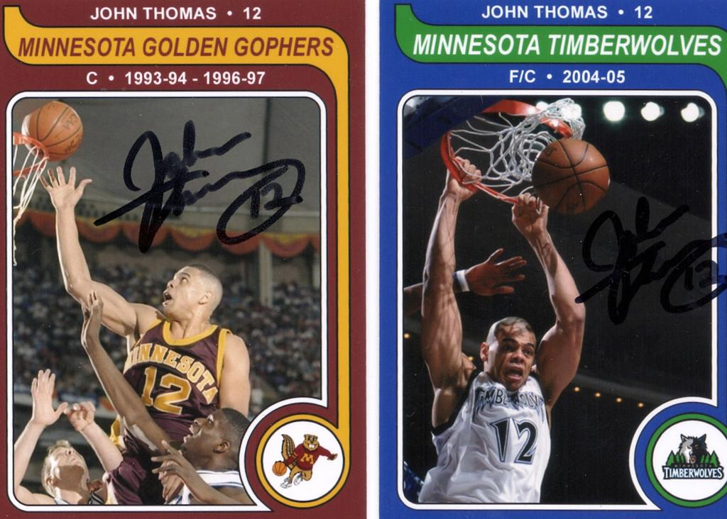 Minneapolis Roosevelt alumn John Thomas featured on 2 trading cards. One for the UofM Gophers, one from the MN Timberwolves