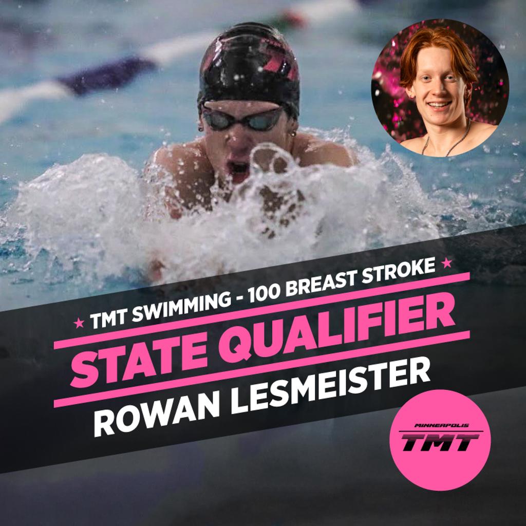 Graphic: TMT Swimming 100 Breast Stroke State Qualifier, Rowan Lesmeister