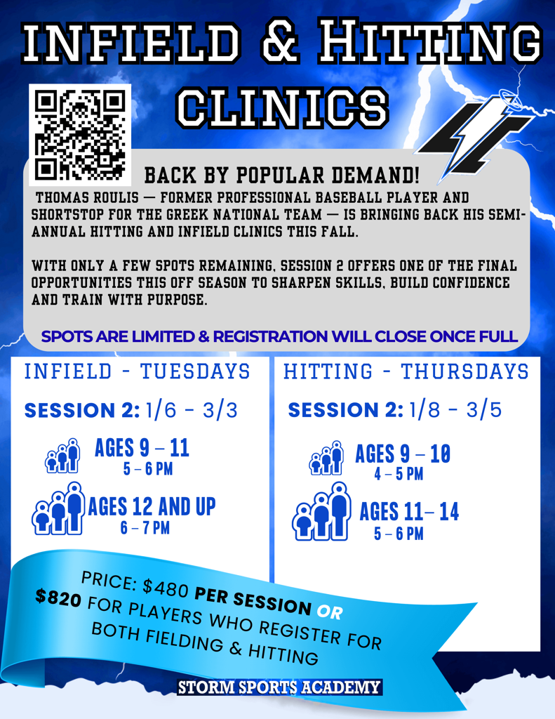 Storm Sports Academy 2026 Winter Infield and Hitting Clinics - REGISTER NOW!
