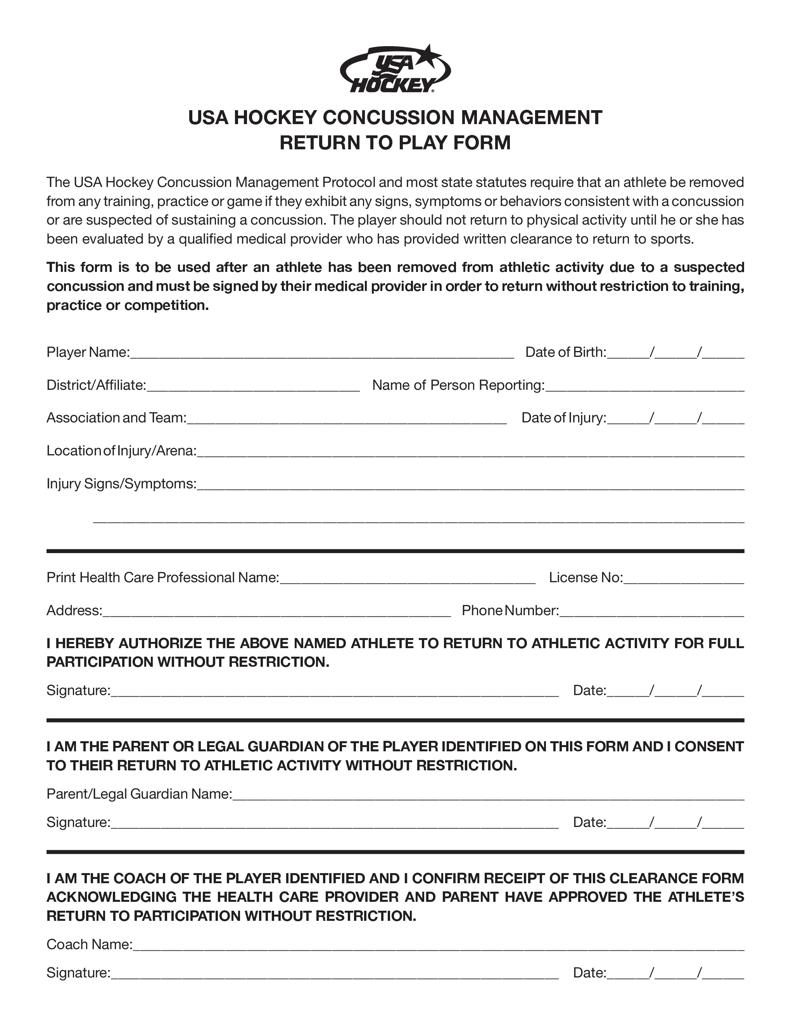 USA Hockey Return To Play Form