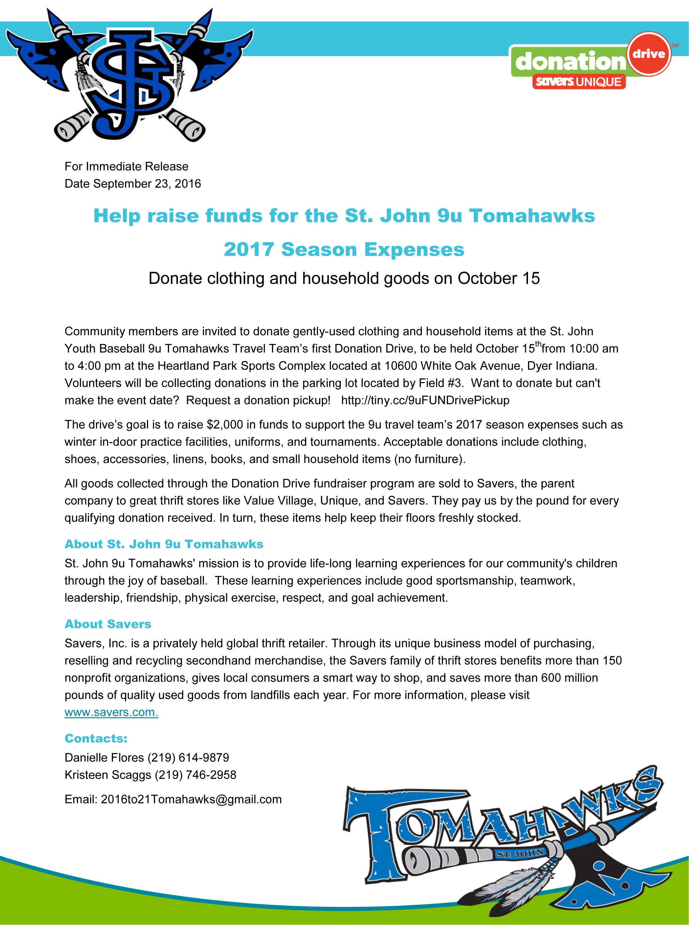 9u tomahawks fundrive