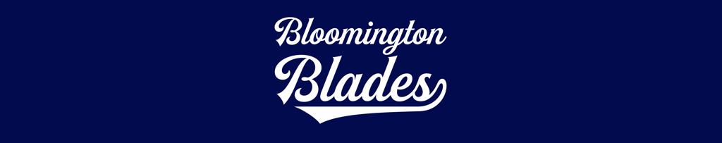 Logo and contact information for the Bloomington Blades