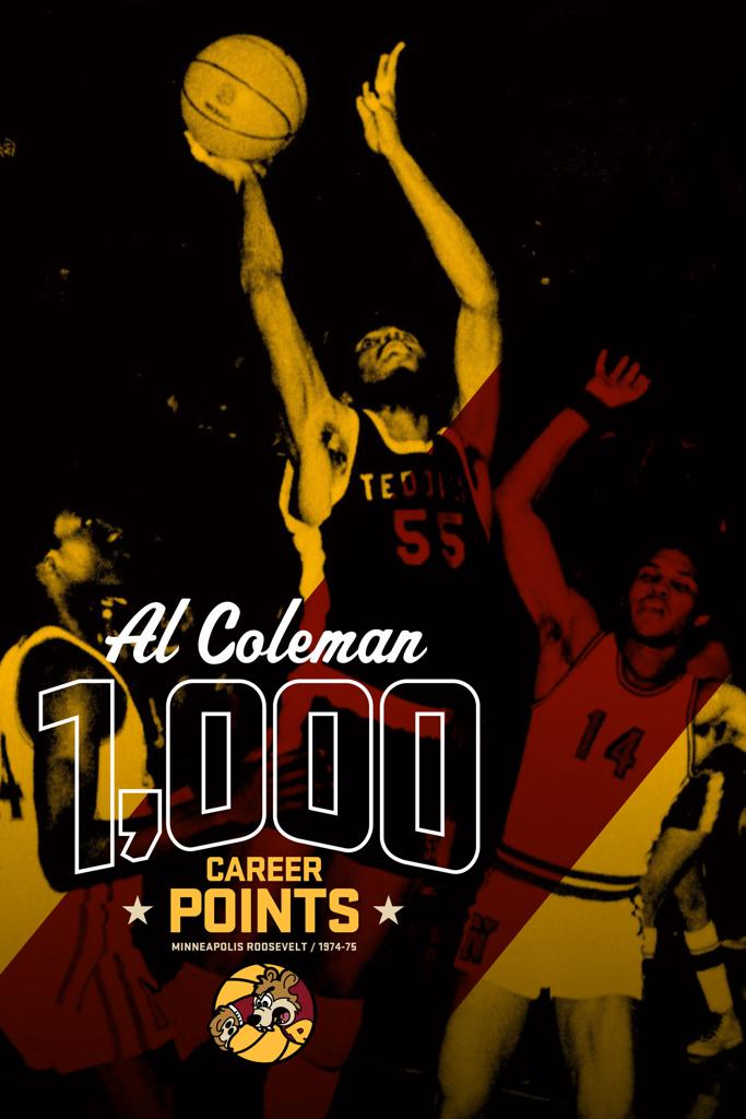 Poster of Minneapolis Roosevelt High School Basketball player Al Coleman commemorating his 1,000 career point milestone