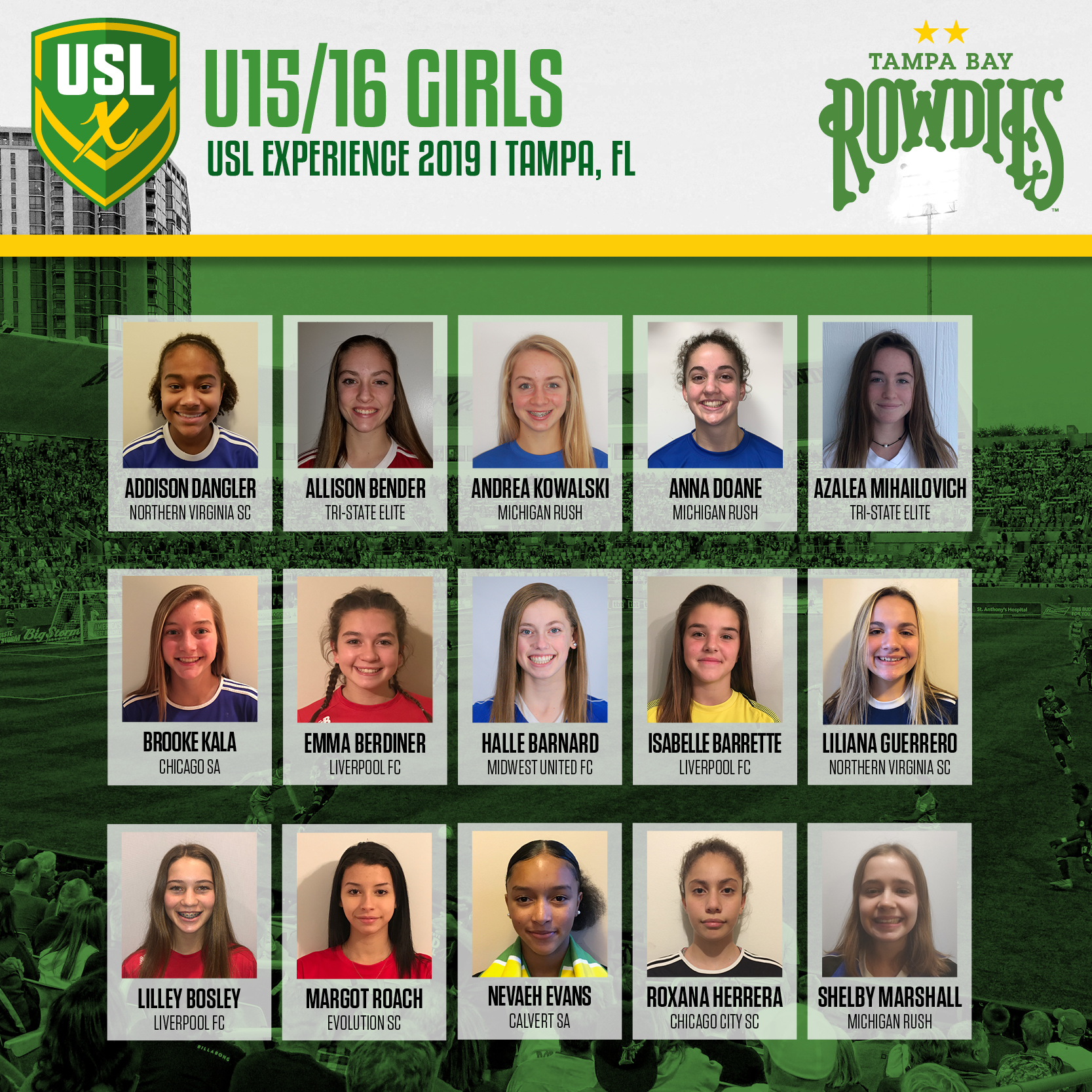 U15/16 Girls Players Selected For 2019 USLX