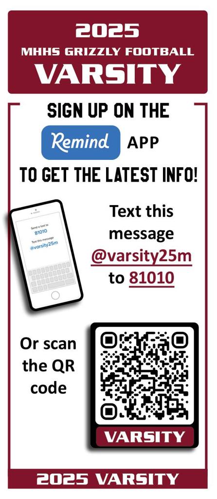 MHHS Varsity Football Remind Info