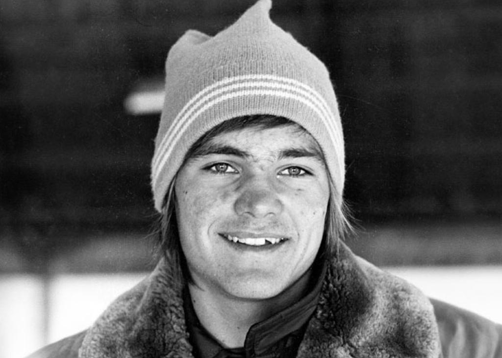 Minneapolis Roosevelt alumn Reed Larson wearing a stocking cap as a Roosevelt Teddy