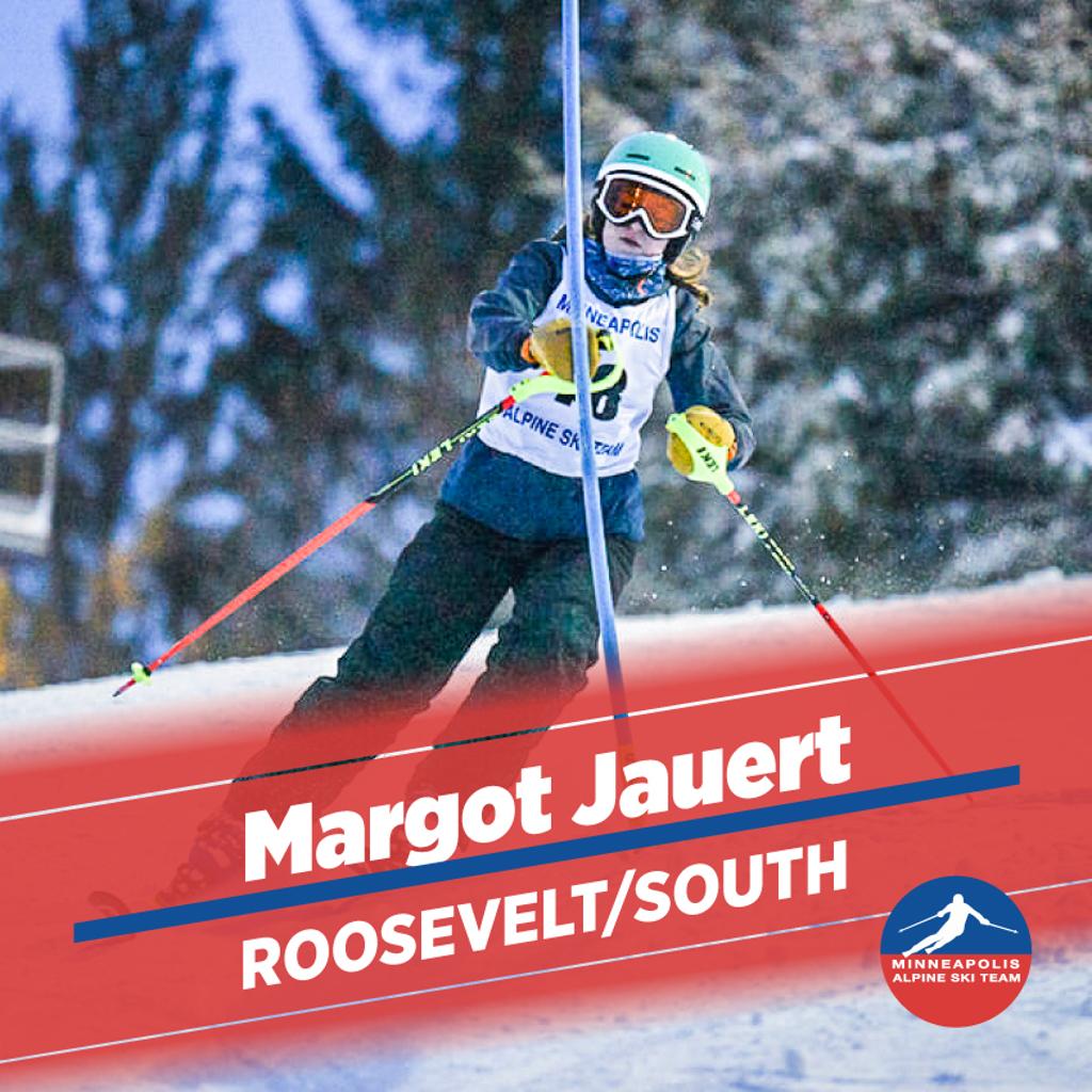 Image of Mpls Alpine SKi Team - Roosevelt/South member Margot Jauert in action during a race