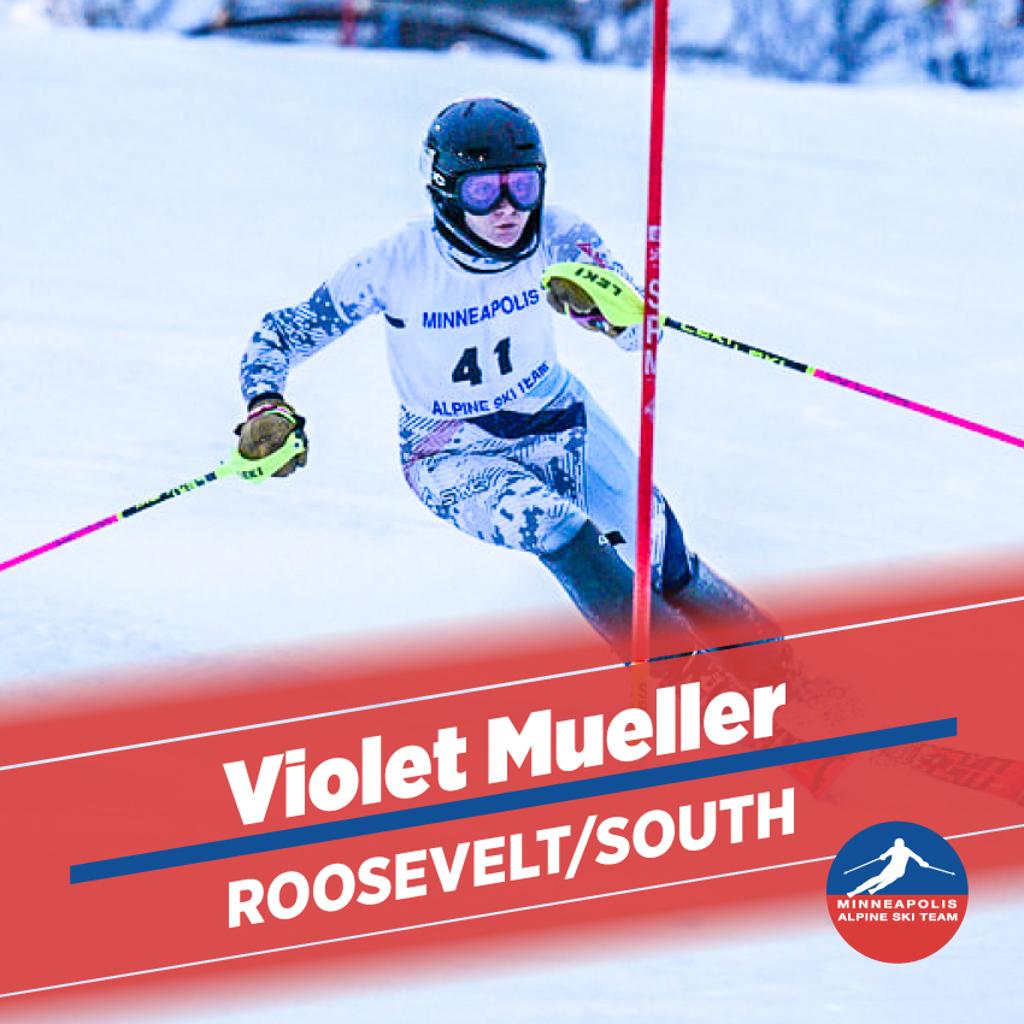 Image of Mpls Alpine SKi Team - Roosevelt/South member Violet Mueller  in action during a race